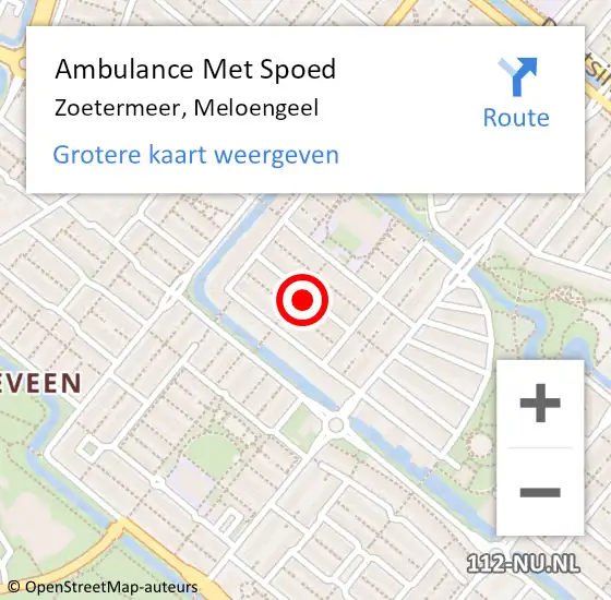 Locatie op kaart van de 112 melding: Ambulance Met Spoed Naar Zoetermeer, Meloengeel op 25 maart 2022 04:15