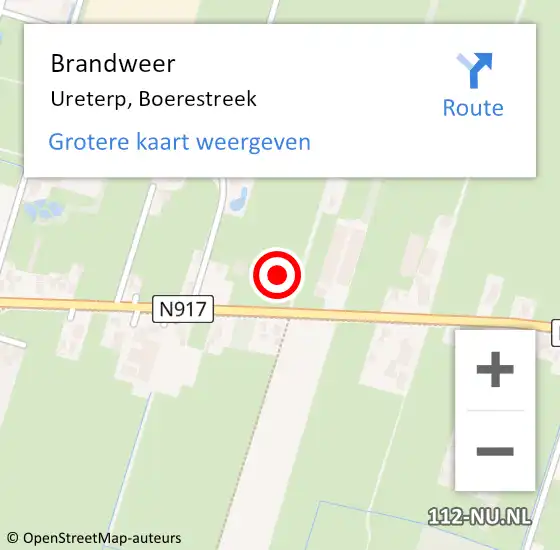 Locatie op kaart van de 112 melding: Brandweer Ureterp, Boerestreek op 25 maart 2022 04:48