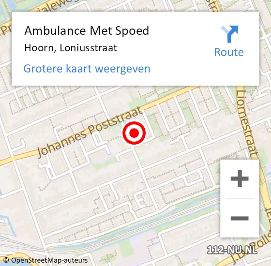 Locatie op kaart van de 112 melding: Ambulance Met Spoed Naar Hoorn, Loniusstraat op 25 maart 2022 05:29