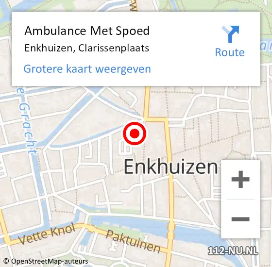 Locatie op kaart van de 112 melding: Ambulance Met Spoed Naar Enkhuizen, Clarissenplaats op 25 maart 2022 07:10