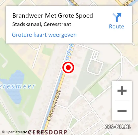 Locatie op kaart van de 112 melding: Brandweer Met Grote Spoed Naar Stadskanaal, Ceresstraat op 25 maart 2022 07:14