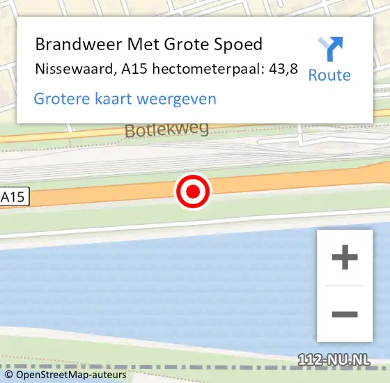 Locatie op kaart van de 112 melding: Brandweer Met Grote Spoed Naar Nissewaard, A15 hectometerpaal: 43,8 op 25 maart 2022 07:52