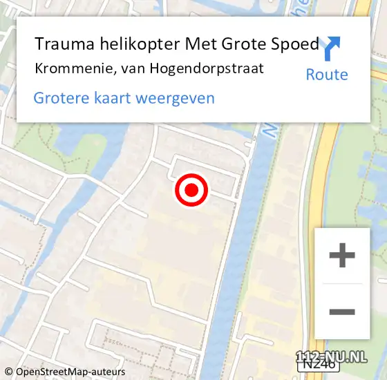 Locatie op kaart van de 112 melding: Trauma helikopter Met Grote Spoed Naar Krommenie, van Hogendorpstraat op 25 maart 2022 08:15