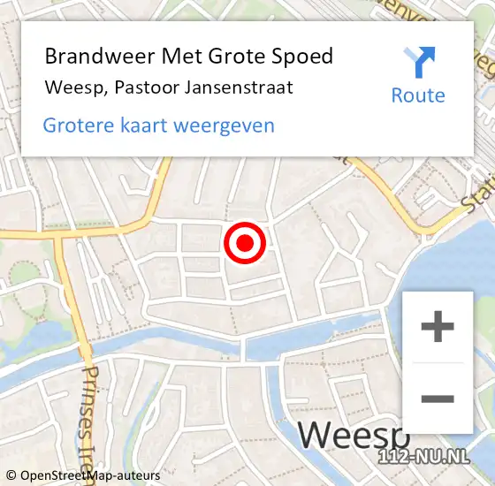 Locatie op kaart van de 112 melding: Brandweer Met Grote Spoed Naar Weesp, Pastoor Jansenstraat op 25 maart 2022 08:20