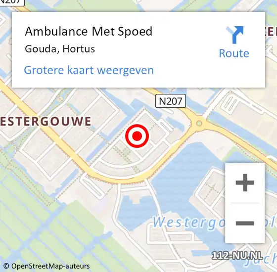 Locatie op kaart van de 112 melding: Ambulance Met Spoed Naar Gouda, Hortus op 25 maart 2022 08:22