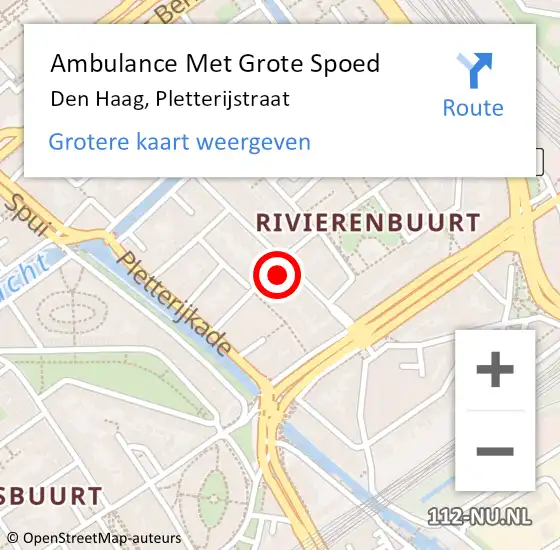 Locatie op kaart van de 112 melding: Ambulance Met Grote Spoed Naar Den Haag, Pletterijstraat op 25 maart 2022 08:25