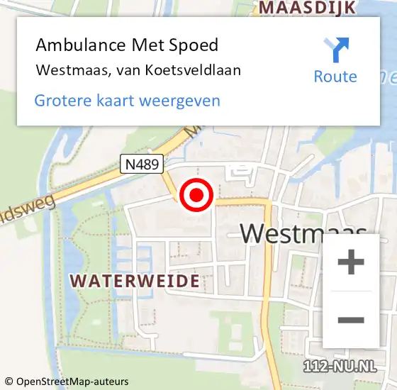 Locatie op kaart van de 112 melding: Ambulance Met Spoed Naar Westmaas, van Koetsveldlaan op 25 maart 2022 08:36