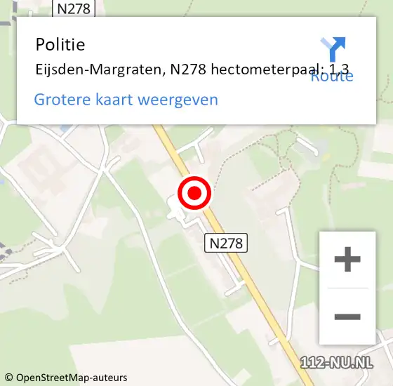 Locatie op kaart van de 112 melding: Politie Eijsden-Margraten, N278 hectometerpaal: 1,3 op 25 maart 2022 09:09