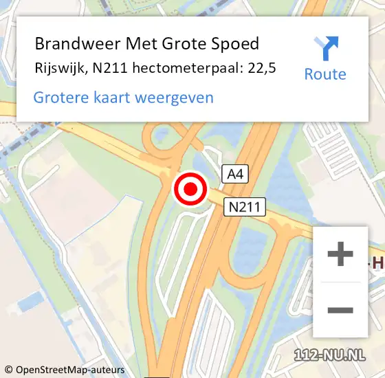 Locatie op kaart van de 112 melding: Brandweer Met Grote Spoed Naar Rijswijk, N211 hectometerpaal: 22,5 op 25 maart 2022 09:19