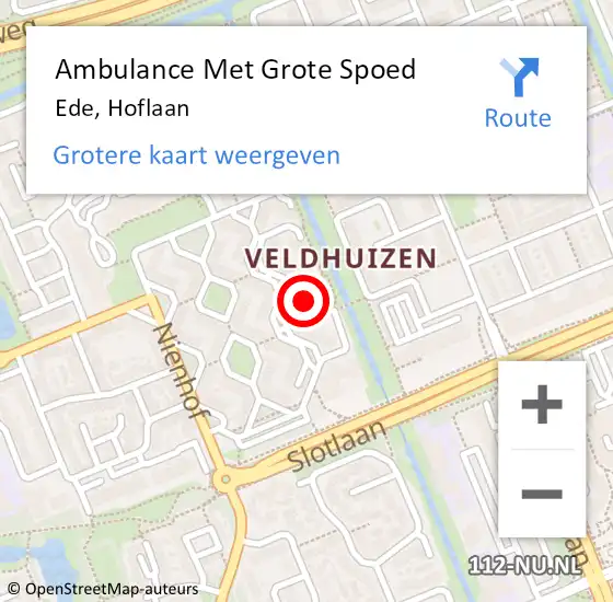 Locatie op kaart van de 112 melding: Ambulance Met Grote Spoed Naar Ede, Hoflaan op 25 maart 2022 09:45