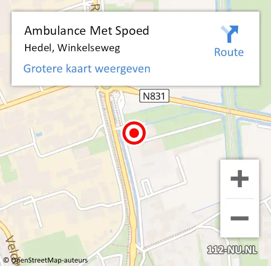 Locatie op kaart van de 112 melding: Ambulance Met Spoed Naar Hedel, Winkelseweg op 25 maart 2022 09:49