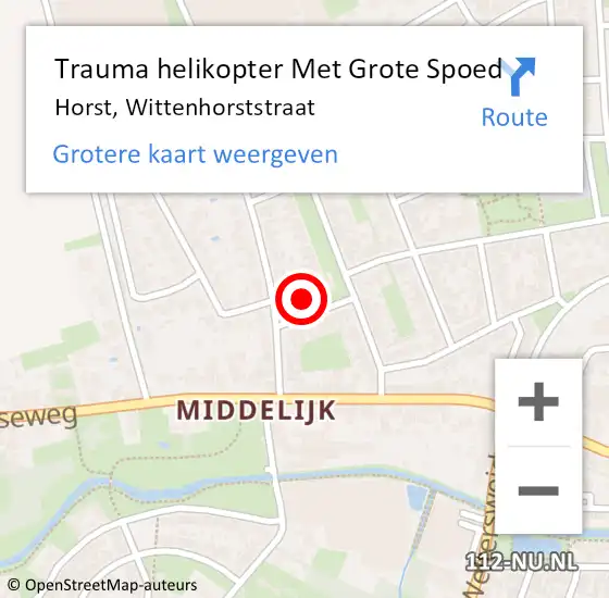 Locatie op kaart van de 112 melding: Trauma helikopter Met Grote Spoed Naar Horst, Wittenhorststraat op 25 maart 2022 10:09