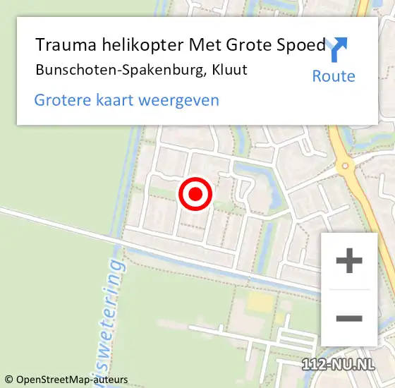 Locatie op kaart van de 112 melding: Trauma helikopter Met Grote Spoed Naar Bunschoten-Spakenburg, Kluut op 25 maart 2022 10:10