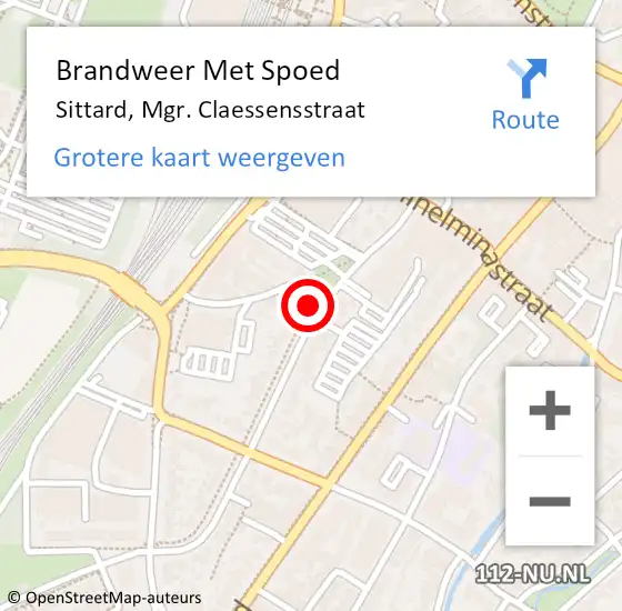 Locatie op kaart van de 112 melding: Brandweer Met Spoed Naar Sittard, Mgr. Claessensstraat op 25 maart 2022 10:15