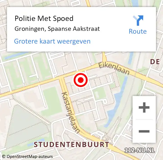 Locatie op kaart van de 112 melding: Politie Met Spoed Naar Groningen, Spaanse Aakstraat op 25 maart 2022 10:23