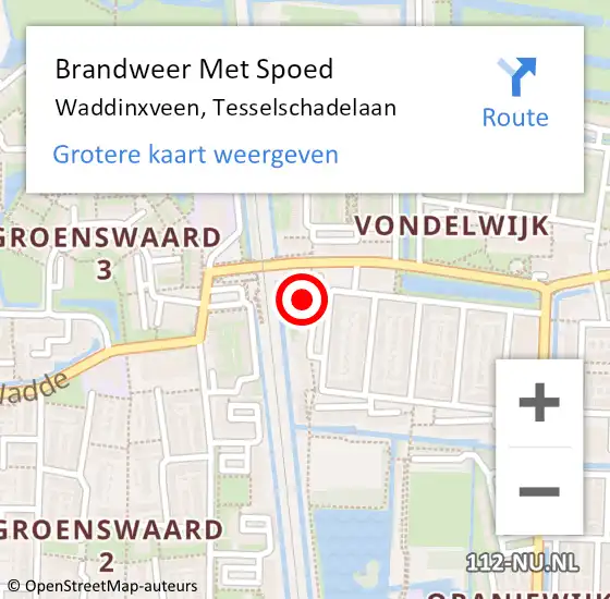 Locatie op kaart van de 112 melding: Brandweer Met Spoed Naar Waddinxveen, Tesselschadelaan op 12 juli 2014 05:11