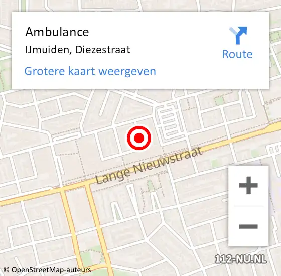 Locatie op kaart van de 112 melding: Ambulance IJmuiden, Diezestraat op 25 maart 2022 10:46