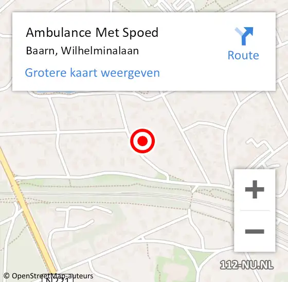 Locatie op kaart van de 112 melding: Ambulance Met Spoed Naar Baarn, Wilhelminalaan op 12 juli 2014 05:18