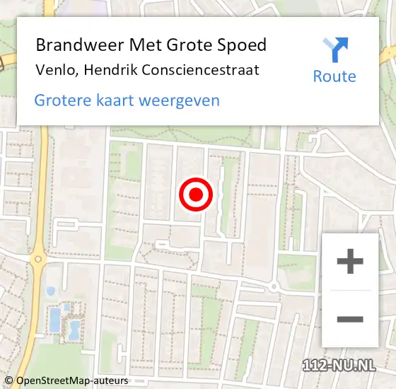 Locatie op kaart van de 112 melding: Brandweer Met Grote Spoed Naar Venlo, Hendrik Consciencestraat op 25 maart 2022 10:58