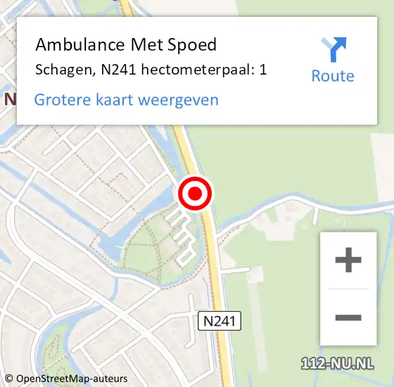 Locatie op kaart van de 112 melding: Ambulance Met Spoed Naar Schagen, N241 hectometerpaal: 1 op 25 maart 2022 11:04