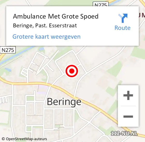 Locatie op kaart van de 112 melding: Ambulance Met Grote Spoed Naar Beringe, Past. Esserstraat op 12 juli 2014 05:28