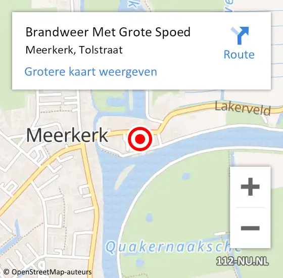 Locatie op kaart van de 112 melding: Brandweer Met Grote Spoed Naar Meerkerk, Tolstraat op 25 maart 2022 11:34