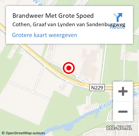 Locatie op kaart van de 112 melding: Brandweer Met Grote Spoed Naar Cothen, Graaf van Lynden van Sandenburgweg op 25 maart 2022 11:37