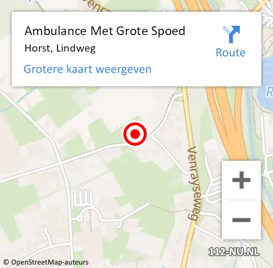 Locatie op kaart van de 112 melding: Ambulance Met Grote Spoed Naar Horst, Lindweg op 12 juli 2014 05:52