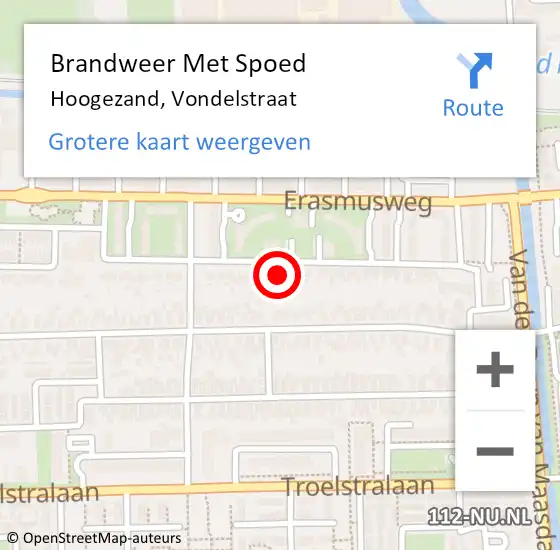 Locatie op kaart van de 112 melding: Brandweer Met Spoed Naar Hoogezand, Vondelstraat op 25 maart 2022 11:54