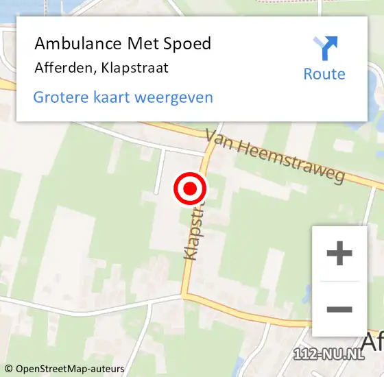 Locatie op kaart van de 112 melding: Ambulance Met Spoed Naar Afferden, Klapstraat op 25 maart 2022 12:01