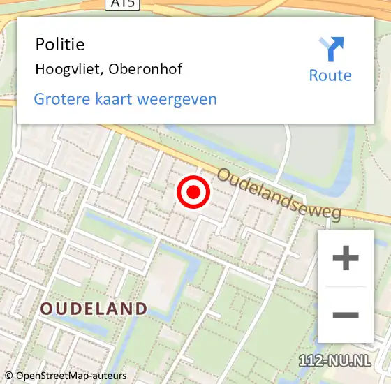 Locatie op kaart van de 112 melding: Politie Hoogvliet, Oberonhof op 25 maart 2022 12:10