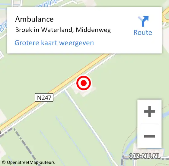 Locatie op kaart van de 112 melding: Ambulance Broek in Waterland, Middenweg op 25 maart 2022 12:49