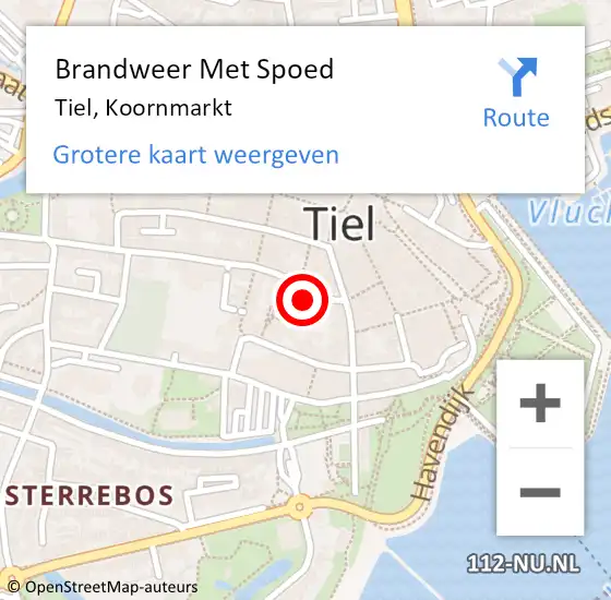 Locatie op kaart van de 112 melding: Brandweer Met Spoed Naar Tiel, Koornmarkt op 25 maart 2022 13:07