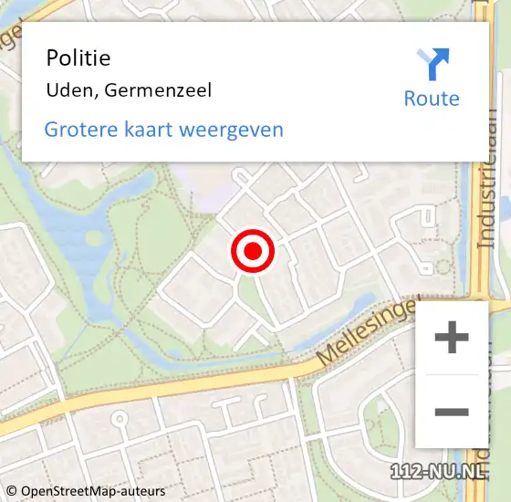 Locatie op kaart van de 112 melding: Politie Uden, Germenzeel op 25 maart 2022 13:18