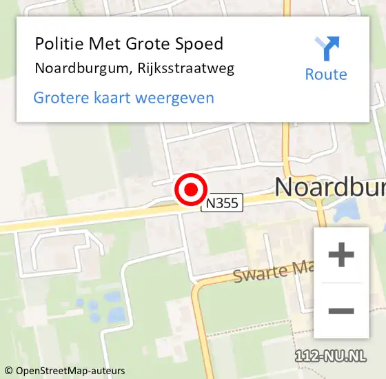 Locatie op kaart van de 112 melding: Politie Met Grote Spoed Naar Noardburgum, Rijksstraatweg op 25 maart 2022 13:22