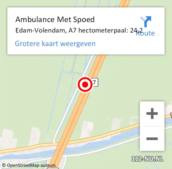 Locatie op kaart van de 112 melding: Ambulance Met Spoed Naar Edam-Volendam, A7 hectometerpaal: 24,2 op 25 maart 2022 13:50