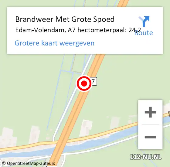 Locatie op kaart van de 112 melding: Brandweer Met Grote Spoed Naar Edam-Volendam, A7 hectometerpaal: 24,2 op 25 maart 2022 13:56