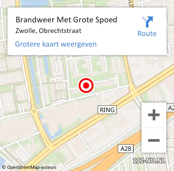 Locatie op kaart van de 112 melding: Brandweer Met Grote Spoed Naar Zwolle, Obrechtstraat op 25 maart 2022 14:17