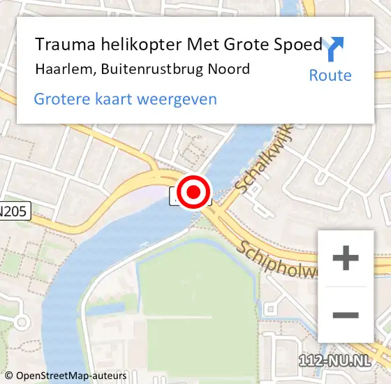 Locatie op kaart van de 112 melding: Trauma helikopter Met Grote Spoed Naar Haarlem, Buitenrustbrug Noord op 25 maart 2022 14:26