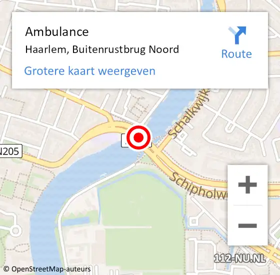 Locatie op kaart van de 112 melding: Ambulance Haarlem, Buitenrustbrug Noord op 25 maart 2022 14:27
