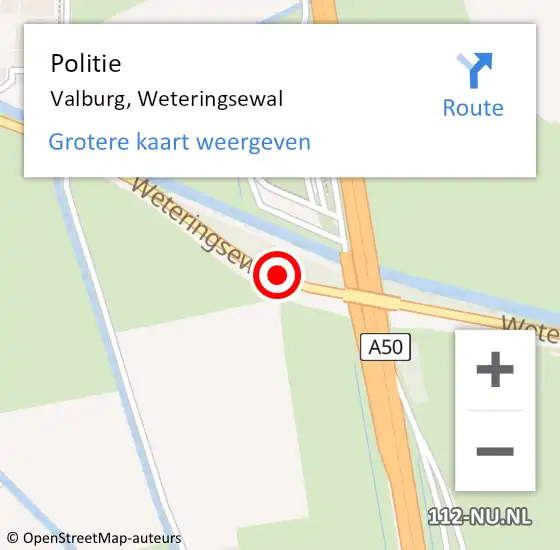 Locatie op kaart van de 112 melding: Politie Valburg, Weteringsewal op 12 juli 2014 07:04