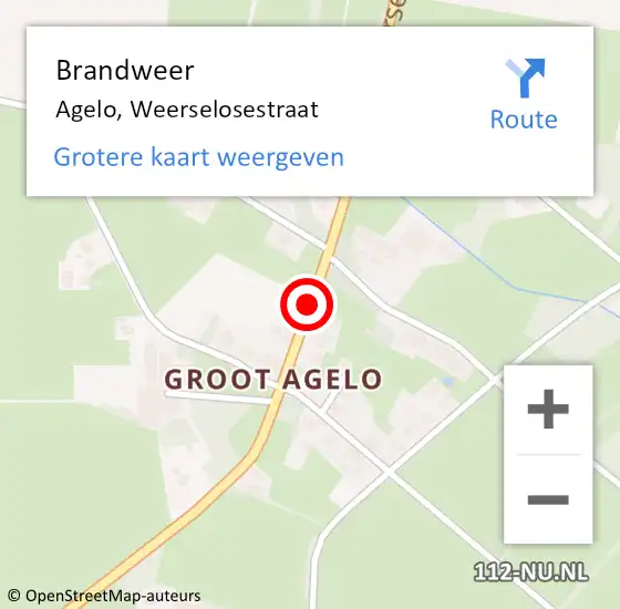 Locatie op kaart van de 112 melding: Brandweer Agelo, Weerselosestraat op 12 juli 2014 07:09