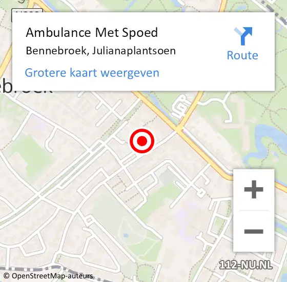 Locatie op kaart van de 112 melding: Ambulance Met Spoed Naar Bennebroek, Julianaplantsoen op 25 maart 2022 15:23