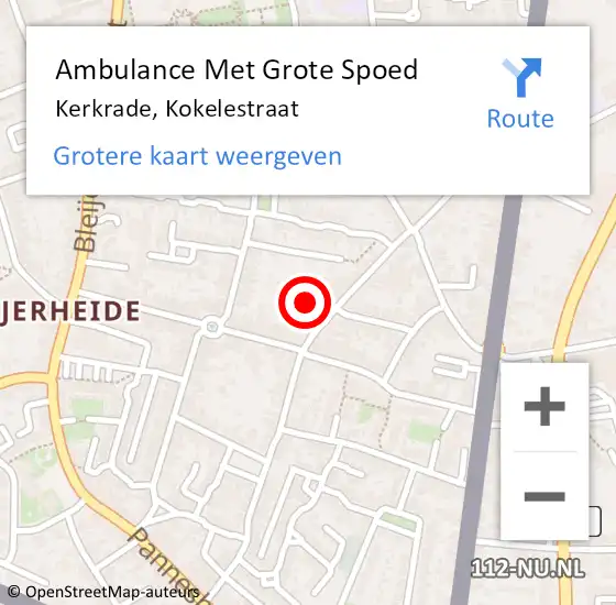 Locatie op kaart van de 112 melding: Ambulance Met Grote Spoed Naar Kerkrade, Kokelestraat op 25 maart 2022 15:44