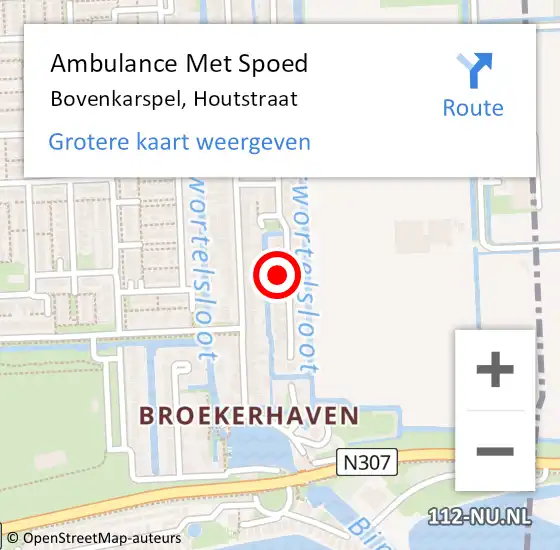 Locatie op kaart van de 112 melding: Ambulance Met Spoed Naar Bovenkarspel, Houtstraat op 25 maart 2022 15:48