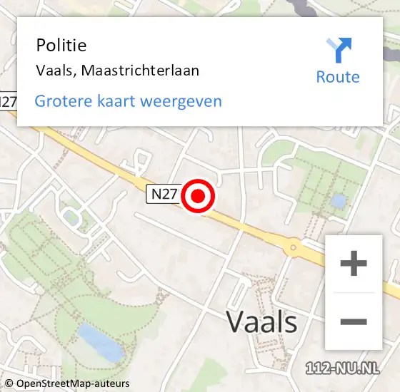 Locatie op kaart van de 112 melding: Politie Vaals, Maastrichterlaan op 25 maart 2022 15:59