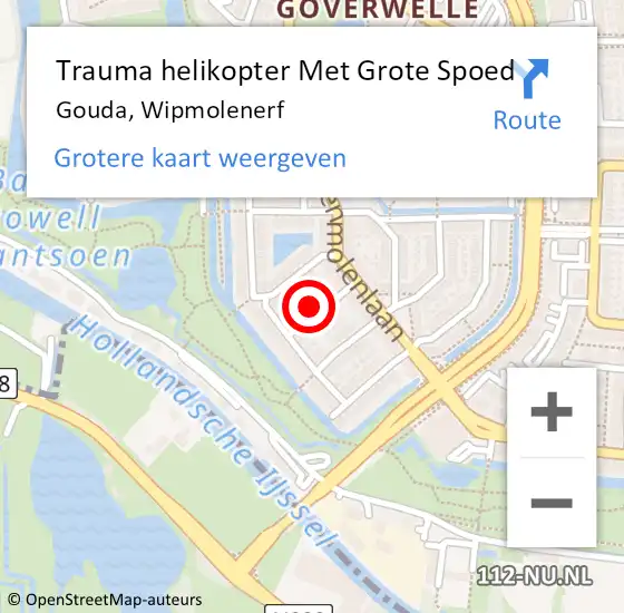 Locatie op kaart van de 112 melding: Trauma helikopter Met Grote Spoed Naar Gouda, Wipmolenerf op 25 maart 2022 16:04