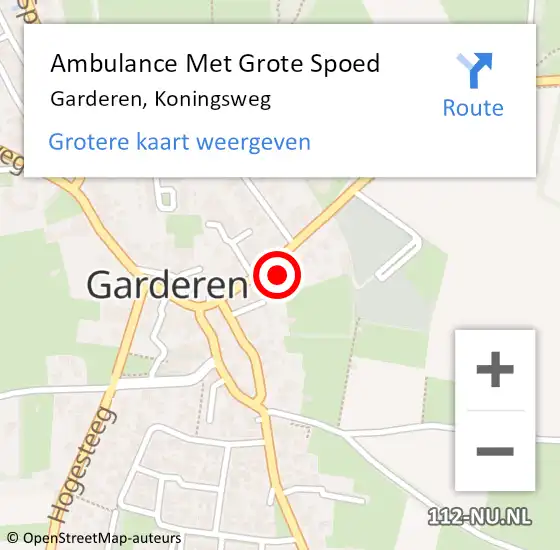 Locatie op kaart van de 112 melding: Ambulance Met Grote Spoed Naar Garderen, Koningsweg op 25 maart 2022 16:51