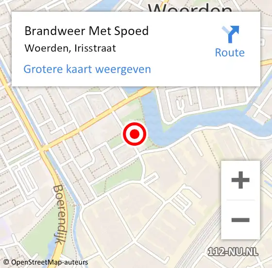 Locatie op kaart van de 112 melding: Brandweer Met Spoed Naar Woerden, Irisstraat op 25 maart 2022 16:54