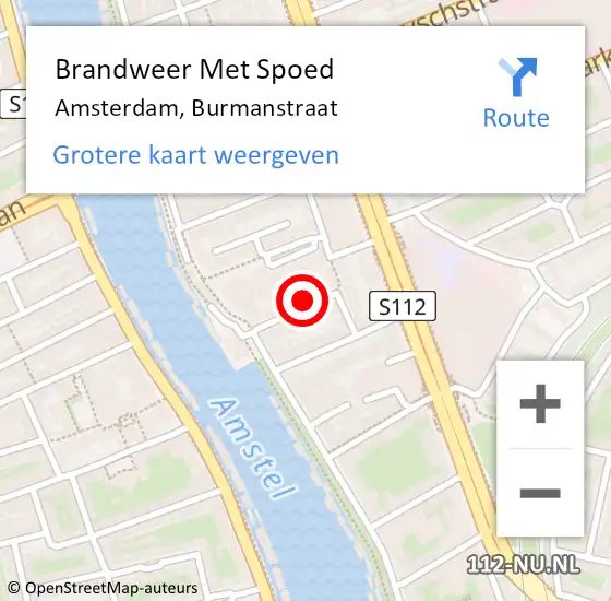 Locatie op kaart van de 112 melding: Brandweer Met Spoed Naar Amsterdam, Burmanstraat op 25 maart 2022 16:56
